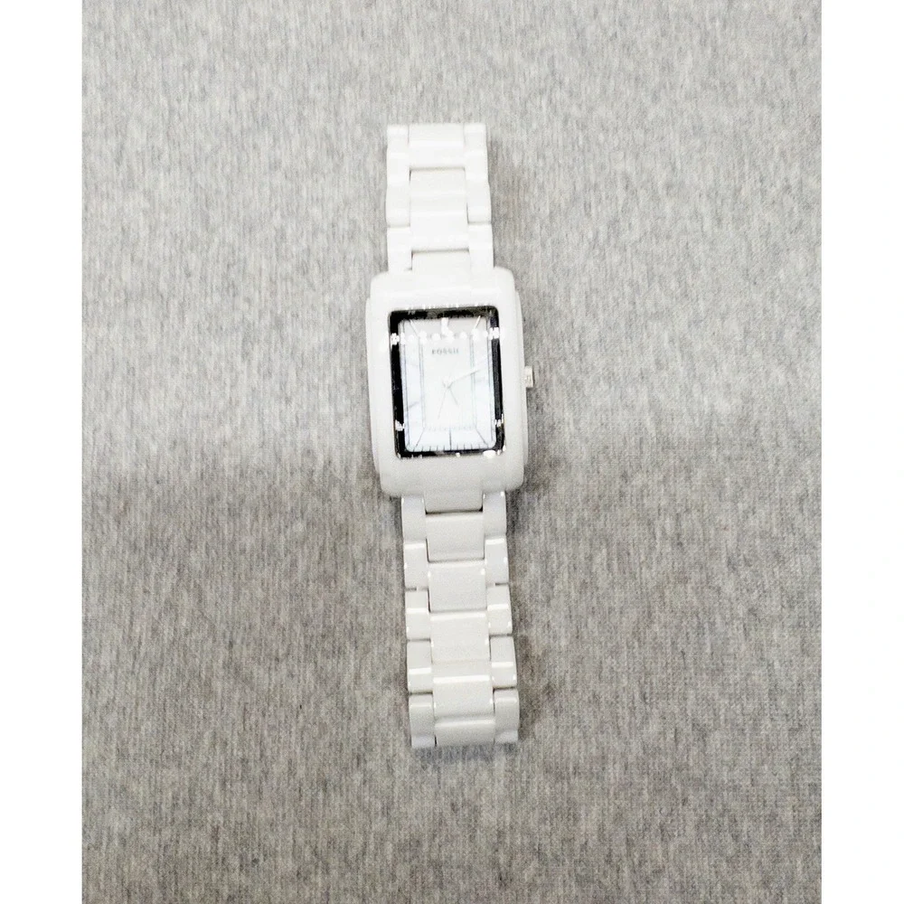 Fossil Tank Ceramic Womens Watch 29mm White MOP Dial CE-1031‎ New Battery